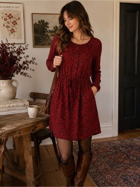 GAP Cherry Print Tie Waist Shirt Dress Small
